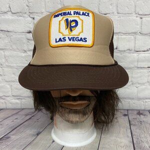 Vintage Trucker Hat Mesh Cap Snapback Brown Imperial Palace Las Vegas - DEFECTS